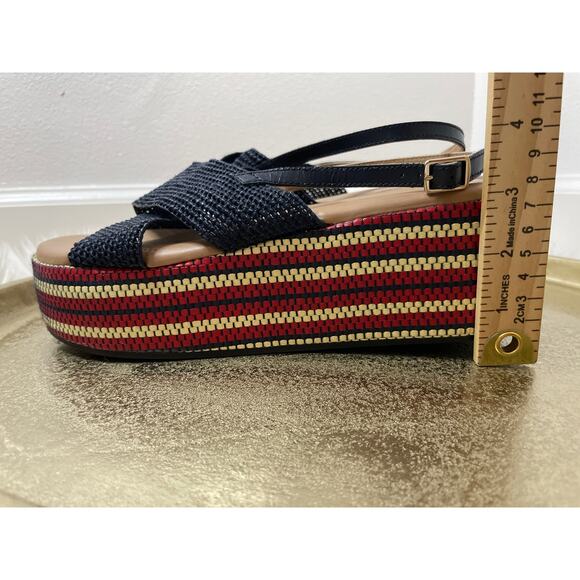 ANTHROPOLOGIE Red, Cream, and Blue Raffia Platform Sandals Size 10 - Picture 9 of 10